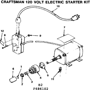 120 Volt Electric Starter Kit Diagram and Parts List for 143686102  Craftsman Engine