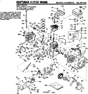 Replacement Parts Diagram and Parts List for 143707122  Craftsman Engine