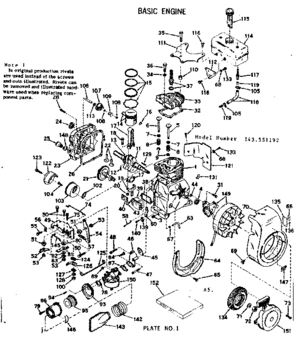 Basic Engine Diagram and Parts List for 143551192  Craftsman Engine