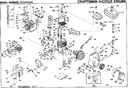 Replacement Parts Diagram and Parts List for 143676222  Craftsman Engine