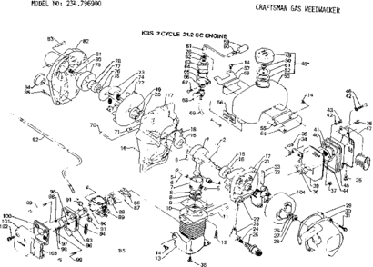 Engine Diagram and Parts List for 234796900  Craftsman Trimmer