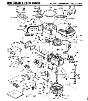 Replacement Parts Diagram and Parts List for 143315012  Craftsman Engine
