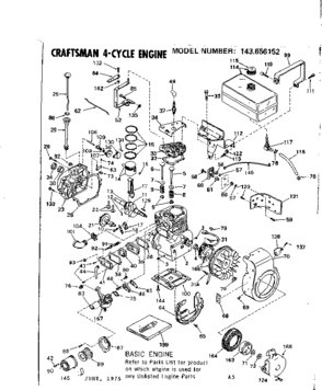 Replacement Parts Diagram and Parts List for 143656152  Craftsman Engine