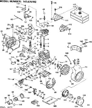 Replacement Parts Diagram and Parts List for 143676192  Craftsman Engine