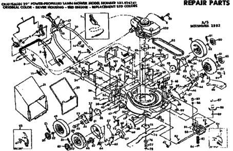 Replacement Parts Diagram and Parts List for 131974141  Craftsman Lawn Mower