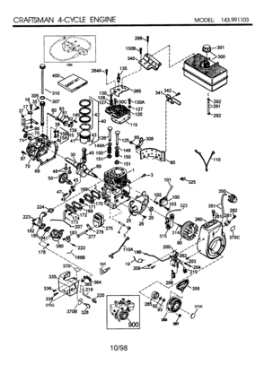 Craftsman 4-cycle Engine Diagram and Parts List for 143491103  Craftsman Engine
