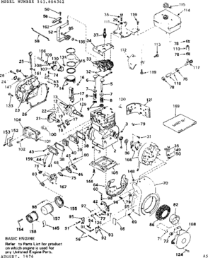 Replacement Parts Diagram and Parts List for 143666342  Craftsman Engine