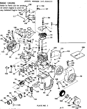 Basic Engine Diagram and Parts List for 143616112  Craftsman Engine