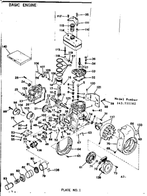 Basic Engine Diagram and Parts List for 143551162  Craftsman Engine