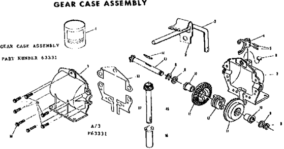 Gear Case Assembly Diagram and Parts List for 13163331  Craftsman Lawn Tractor