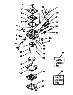 Carburetor Assembly #530-035094-type 1 Diagram and Parts List for 358354940  Craftsman Chainsaw