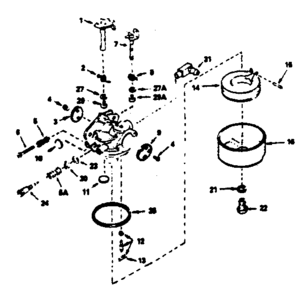 Carburetor Diagram and Parts List for 143366172  Craftsman Engine