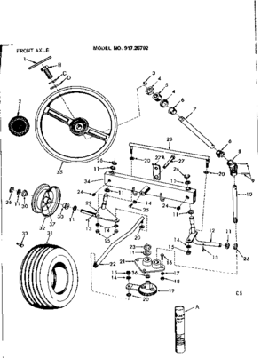 Front Axle Diagram and Parts List for 91725792  Craftsman Lawn Tractor