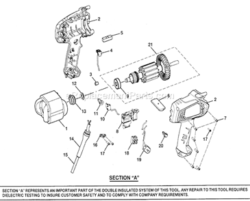 Motor Assy Diagram and Parts List for 315101370  Craftsman Hammer Drill