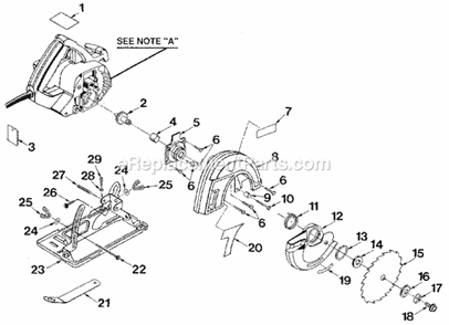 Base And Blade Assembly Diagram and Parts List for 315108240  Craftsman Circular Saw