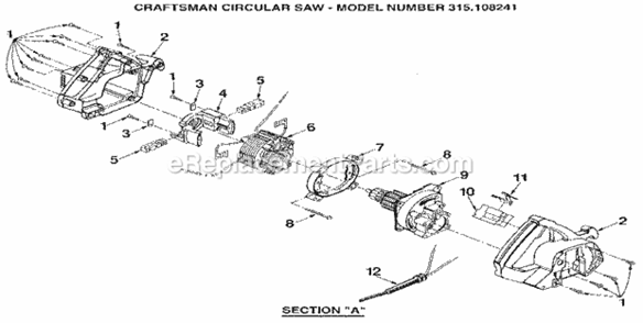 Motor Assembly Diagram and Parts List for 315108241  Craftsman Circular Saw