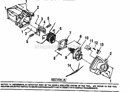 Motor Assembly Diagram and Parts List for 315108330  Craftsman Circular Saw
