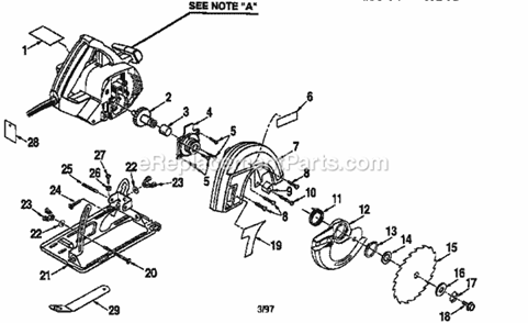 Base And Blade Assembly Diagram and Parts List for 315108340  Craftsman Circular Saw