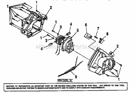 Motor Assembly Diagram and Parts List for 315108350  Craftsman Circular Saw