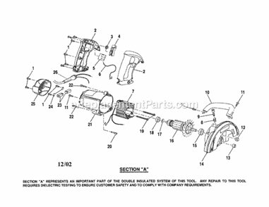 Handle/Motor Housing Diagram and Parts List for 315108420  Craftsman Circular Saw