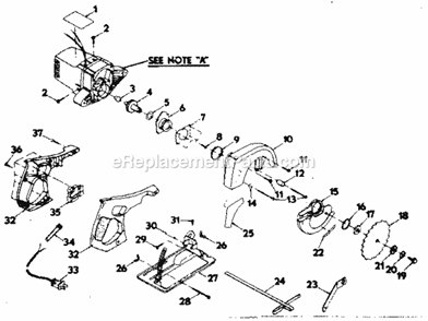 Blade And Base Assembly Diagram and Parts List for 315109040  Craftsman Circular Saw