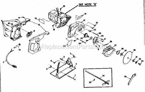 Base And Blade Assembly Diagram and Parts List for 31510910  Craftsman Circular Saw