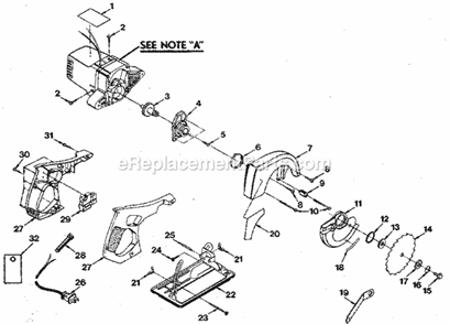 Base And Blade Assembly Diagram and Parts List for 315109510  Craftsman Circular Saw