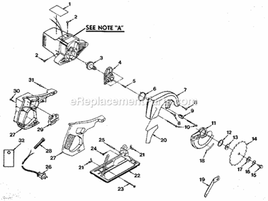 Base And Blade Assembly Diagram and Parts List for 315109530  Craftsman Circular Saw
