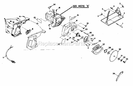 Base And Blade Assembly Diagram and Parts List for 31510980  Craftsman Circular Saw