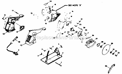 Base And Blade Assembly Diagram and Parts List for 31510981  Craftsman Circular Saw