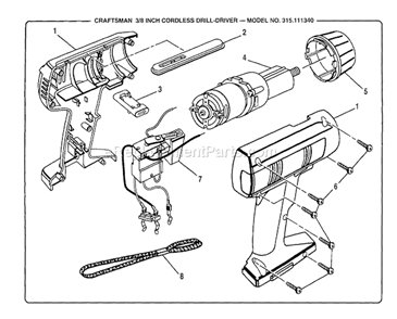 Housing/Motor Diagram and Parts List for 315111340  Craftsman Cordless Drill