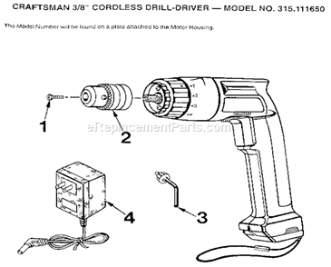 Page A Diagram and Parts List for 315111650  Craftsman Cordless Drill