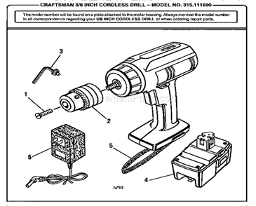 Page A Diagram and Parts List for 315111990  Craftsman Cordless Drill