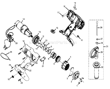 Motor Assy Diagram and Parts List for 315114840  Craftsman Hammer Drill