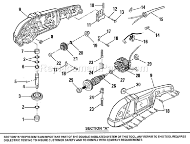 Motor Assy Diagram and Parts List for 315115032  Craftsman Sander Polisher