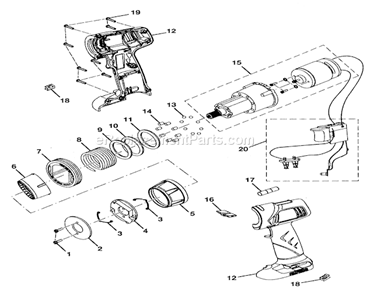 Motor Assy Diagram and Parts List for 315115340  Craftsman Cordless Drill