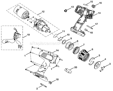 Motor Assy Diagram and Parts List for 315115390  Craftsman Cordless Drill