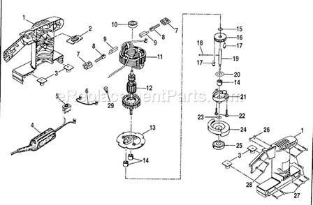 Motor Assy Diagram and Parts List for 315116164  Craftsman Sander Polisher