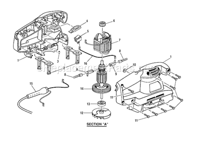 Section "A" Diagram and Parts List for 315116310  Craftsman Sander Polisher