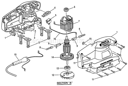 Motor Diagram and Parts List for 315116321  Craftsman Sander Polisher