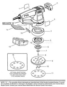 Sander Diagram and Parts List for 315116360  Craftsman Orbital or Palm Sander