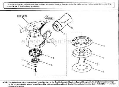 Cabinet Diagram and Parts List for 315116940  Craftsman Sander Polisher