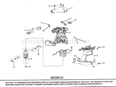 Motor Assy Diagram and Parts List for 315116940  Craftsman Sander Polisher