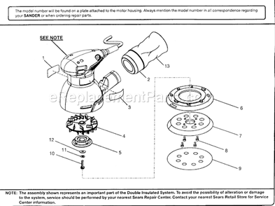 Cabinet Diagram and Parts List for 315116950  Craftsman Sander Polisher