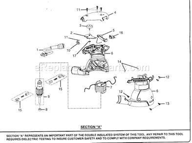Motor Assy Diagram and Parts List for 315116950  Craftsman Sander Polisher