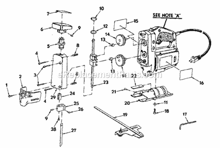 Blade And Gear Assembly Diagram and Parts List for 315172110  Craftsman Scroll Saw