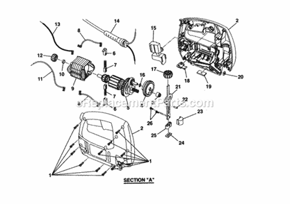 Section "A" Diagram and Parts List for 315172300  Craftsman Table Saw