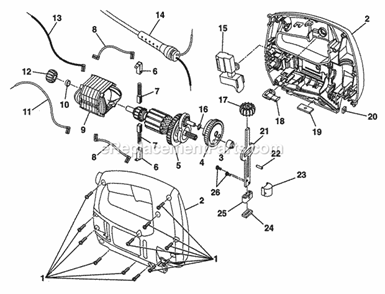 Motor Diagram and Parts List for 315172301  Craftsman Reciprocating Saw