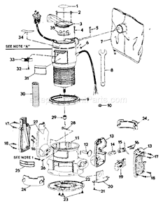 Base Assembly Diagram and Parts List for 31517432  Craftsman Router