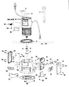 Base Assembly Diagram and Parts List for 31517460  Craftsman Router